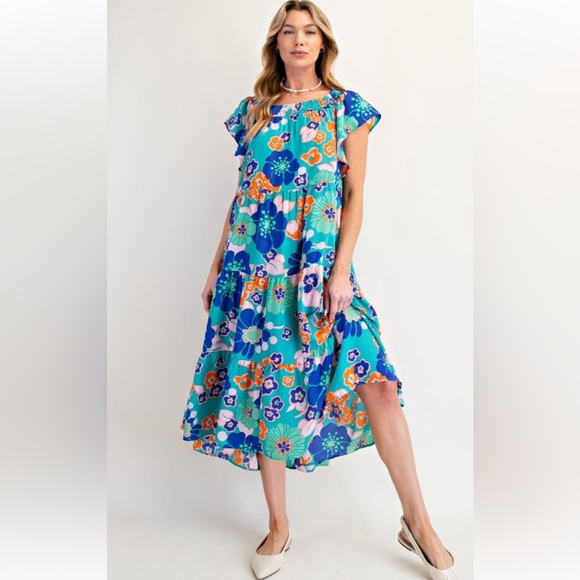 easel Dresses & Skirts - 209 🏝️EASEL FLORAL PRINT WOOL PEACH TIERED MAXI DRESS